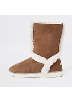 River Island Bottes En Daim Marron Doublées De Fausse Fourrure