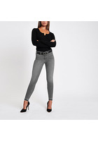 River Island Molly - Jean Super Skinny Gris à Ourlet Déchiré