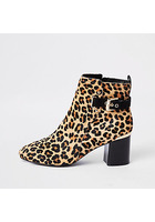 River Island Bottines Imprimé Léopard Marron Avec Talon Carré