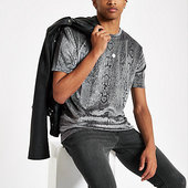 River Island T-shirt Slim En Velours à Imprimé Serpent Gris