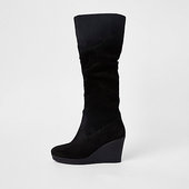 River Island Bottes En Daim Noires Hauteur Genou à Talon Compensé