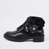 River Island Bottines Lacées Noires Ornées De Fleurs