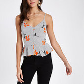 River Island Caraco à Fleurs Orange Boutonné Devant