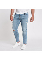 River Island Big And Tall - Danny - Jean Skinny Bleu Déchiré