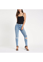 River Island Molly - Jegging Déchiré Bleu Moyen Taille Standard