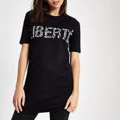 River Island T-shirt Imprimé Zèbre « liberté » Noir à Strass