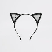 River Island Serre-tête Oreilles De Chat En Dentelle à Pois Noir