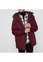 River Island Bellfield - Parka Bordeaux Bordée De Fausse Fourrure