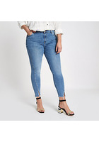 River Island Plus - Amelie - Jean Skinny Bleu Délavage Moyen à Ourlet Torsadé