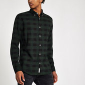 River Island Chemise Ajustée à Carreaux Verte à Manches Longues