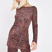 River Island Top Imprimé Serpent Marron à Ceinture Et Manches Longues