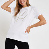 River Island T-shirt Blanc à Broderie « feel Good »
