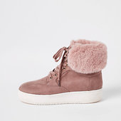 River Island Bottines Rose Foncé à Lacets Avec Bordure En Fausse Fourrure