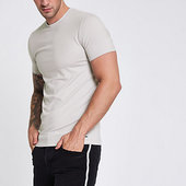 River Island T-shirt Ajusté Côtelé Gris Clair