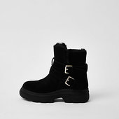 River Island Bottes En Daim Noires Doublées De Fausse Fourrure