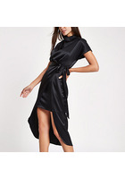 River Island Robe Mi-longue Noire à Fente Sur Le Côté Nouée à La Taille