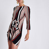River Island Robe Droite Rayée Noire Nouée Sur Le Devant