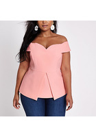 River Island Top Bardot Plus Rose Structuré