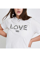 River Island Plus - T-shirt « Love » Blanc Orné De Perles