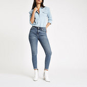 River Island Jean Skinny Bleu Foncé Taille Haute Style 80's