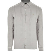 River Island Chemise Slim En Maille Côtelée Gris Clair à Manches Longues