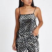 River Island Petite - Caraco Argenté Orné De Sequins