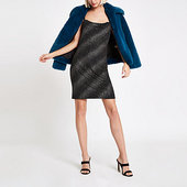 River Island Robe Rayée Noire à Paillettes Avec Col Bénitier