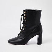 River Island Bottines En Cuir Noires à Lacets Et Bout Carré