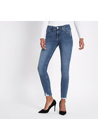 River Island Amelie -  jean Super Skinny Bleu Moyen à Ourlet Déchiré