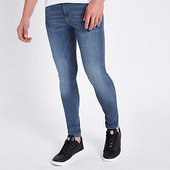 River Island Ollie - Jean Super Skinny Bleu Moyen Délavé Irrégulièrement