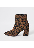 River Island Bottines Imprimé Léopard Marron Coupe Large