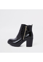 River Island Bottines Grain Croco Noires épaisses