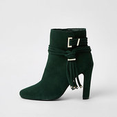 River Island Dark Green Suede Tassel Side Boots