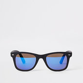 River Island Lunettes De Soleil Rétro Noires à Verres Bleus Effet Miroir