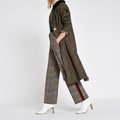 River Island Manteau En Maille à Carreaux Marron Avec Fausse Fourrure