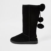 River Island Bottes En Daim Noires à Pompon En Fausse Fourrure