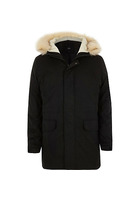 River Island Big & Tall - Manteau Noir à Doublure Imitation Mouton