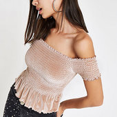 River Island Crop Top Bardot En Velours Rose