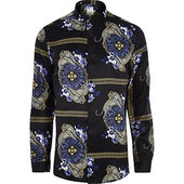 River Island Chemise Imprimé Léopard Baroque Noire à Manches Longues