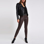 River Island Molly - Jegging Enduit Bordeaux Taille Mi-haute