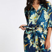 River Island Chemise En Jacquard à Fleurs Bleue Nouée Sur Le Devant