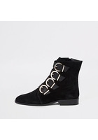 River Island Bottes En Cuir Noir Avec Boucles