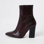 River Island Bottes Bordeaux Grain Serpent à Talons Carrés