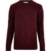 River Island Bellfied - Pull Bordeaux Texturé Avec Col Ras Du Cou