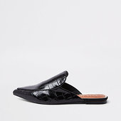 River Island Mocassins Façon Mules Effet Croco Noirs à Bout Pointu