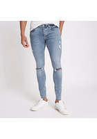 River Island Danny - Jean Super Skinny Bleu Moyen Déchiré