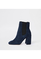 River Island Bottes En Imitation Daim Bleu Marine à Talons Carrés