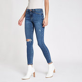 River Island Molly - Ri - Jegging Skinny Bleu Moyen Déchiré