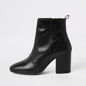 River Island Bottines En Cuir Noires Coupe Large