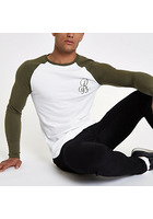 River Island T-shirt Ajusté Kaki Brodé à Manches Raglan